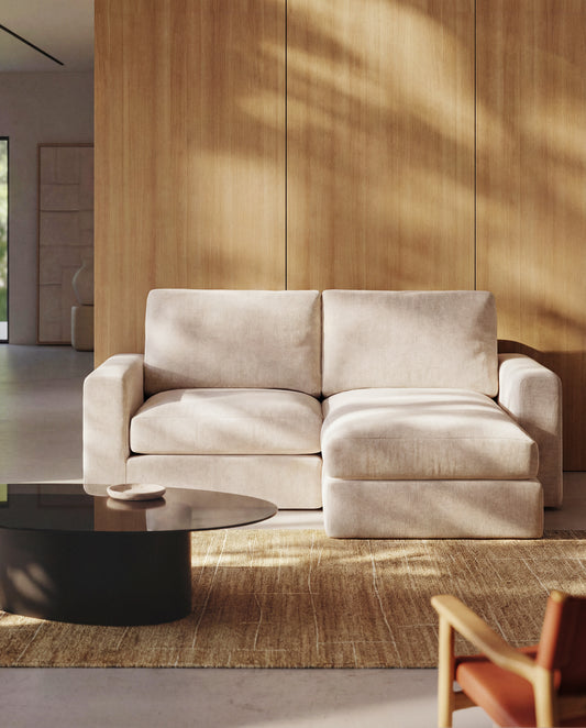 Canapé modulable déhoussable Alea 3 places avec méridienne droite chenille beige 220 cm