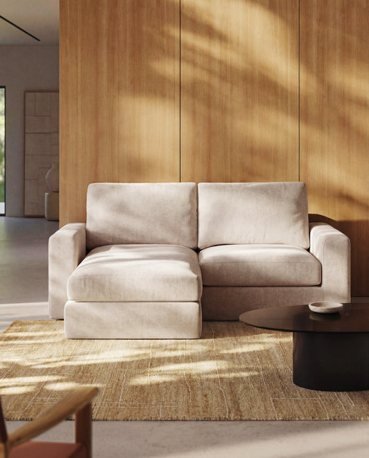 Canapé modulable déhoussable Alea 3 places avec méridienne gauche chenille beige 220 cm