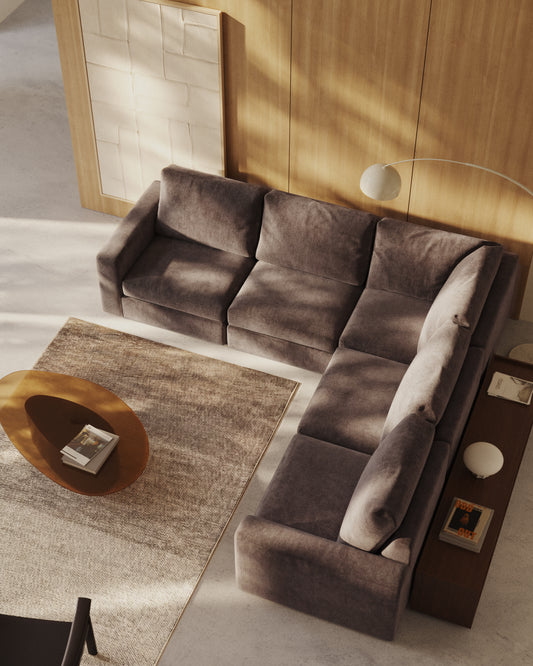 Canapé d’angle modulable déhoussable Alea 5 places chenille marron foncé 310 x 310 cm