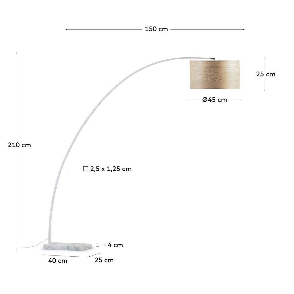 Lampadaire Juhe contreplaqué de frêne, métal et marbre blanc