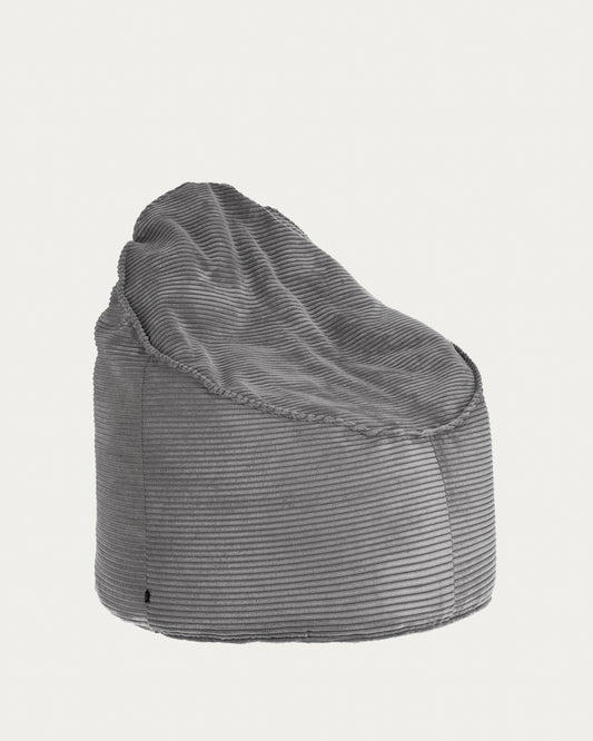 Pouf Wilma velours côtelé grosses côtes gris Ø 80 cm