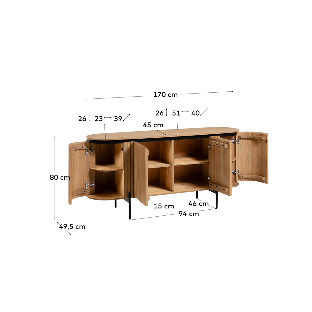 Buffet Licia 4 portes de bois de manguier et métal peint noir 170 x 80 cm