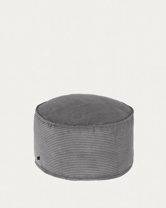 Grand pouf Wilma velours côtelé grosses côtes gris Ø 70 cm