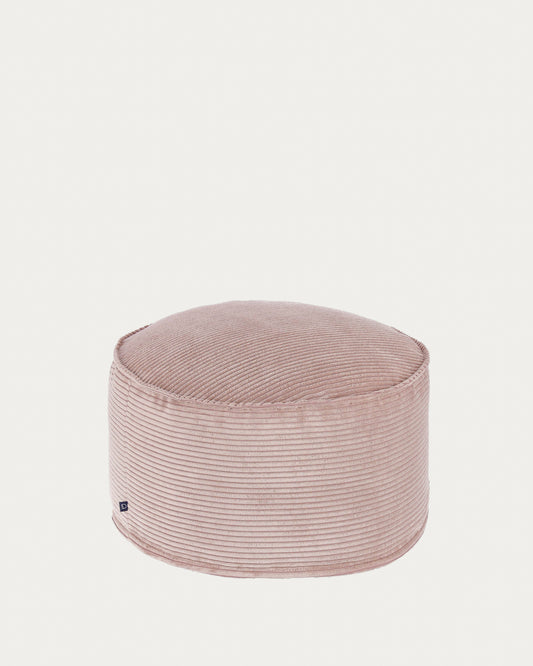 Grand pouf Wilma velours côtelé grosses côtes rose Ø 70 cm