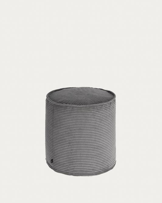Petit pouf Wilma velours côtelé grosses côtes gris Ø 40 cm