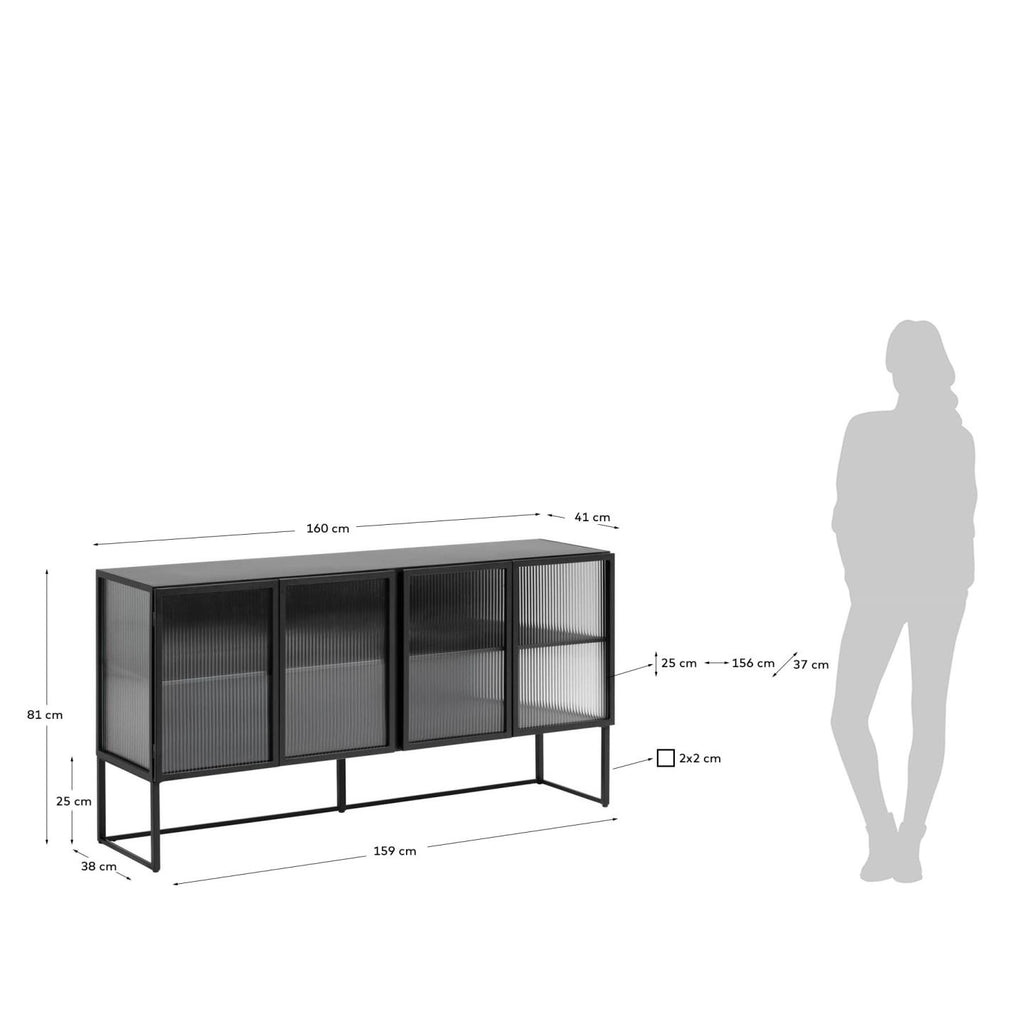 Buffet Trixie 4 portes en acier finition peint noir 160 x 81 cm