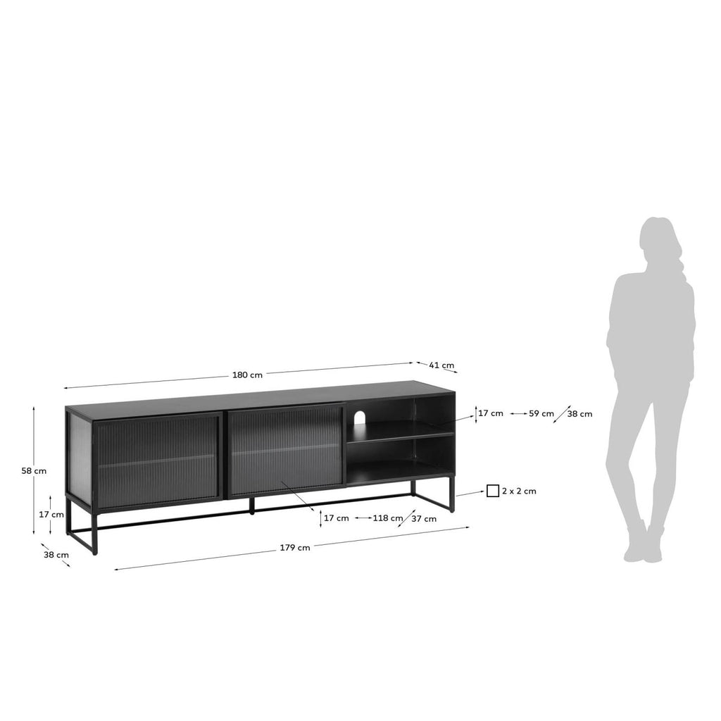 Meuble TV Trixie 2 portes en acier avec finition noire 180 x 58 cm