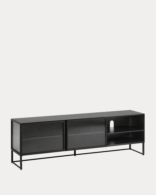 Meuble TV Trixie 2 portes en acier avec finition noire 180 x 58 cm