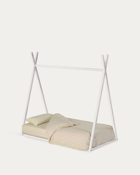 Lit tipi Maralis en bois de hêtre avec finition blanche pour matelas de 70 x 140 cm