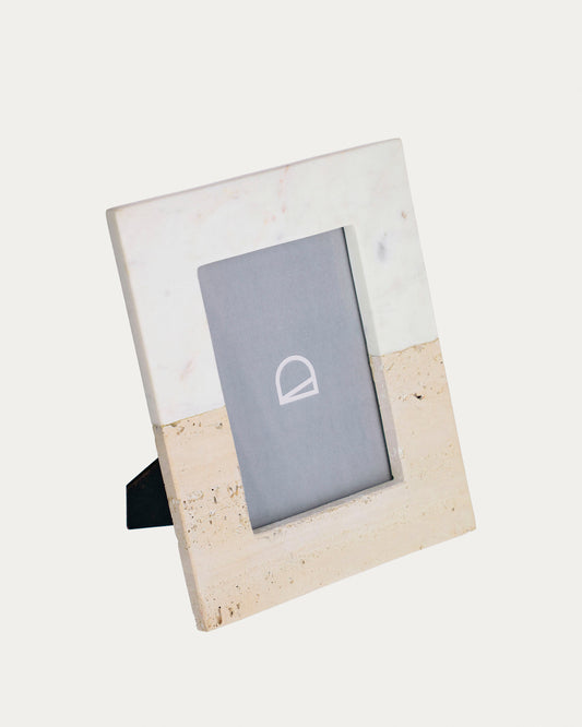 Cadre photo Uria en marbre blanc et pierre beige 25 x 20 cm