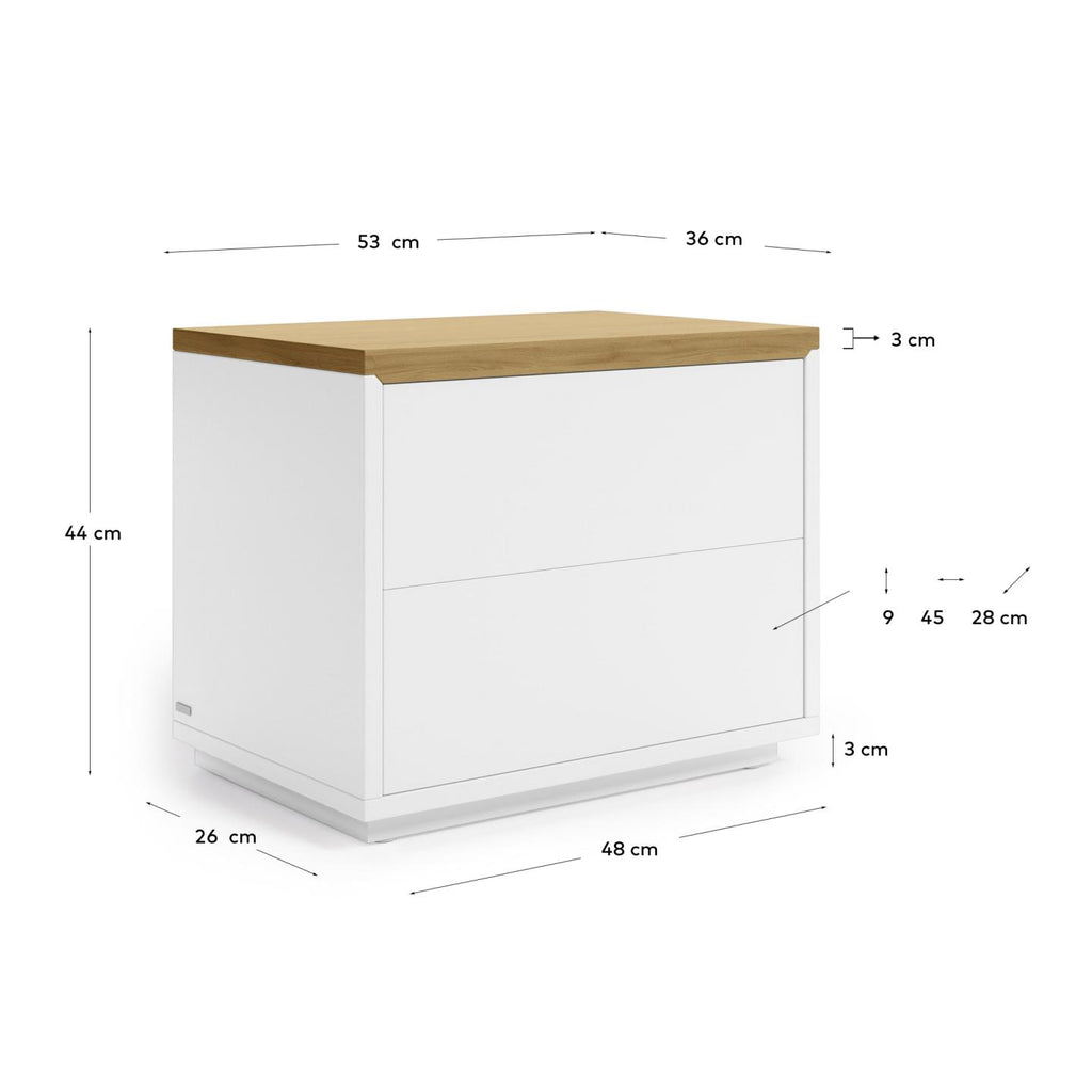Table de chevet Abilen en contreplaqué de chêne laqué blanc 53 x 44 cm