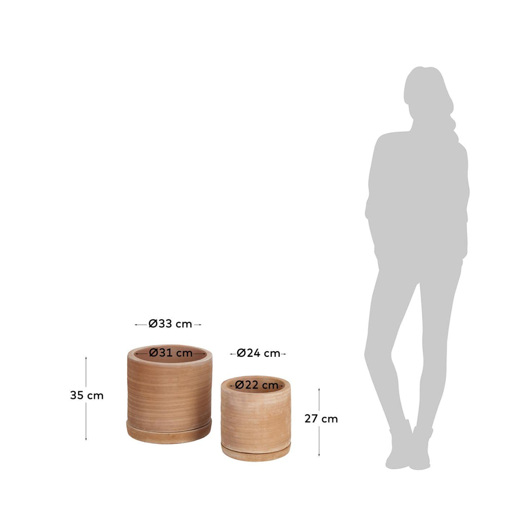 Lot de 2 pots avec soucoupe en terre cuite Karlina Ø 33 cm / Ø 24 cm
