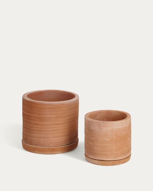 Lot de 2 pots avec soucoupe en terre cuite Karlina Ø 33 cm / Ø 24 cm