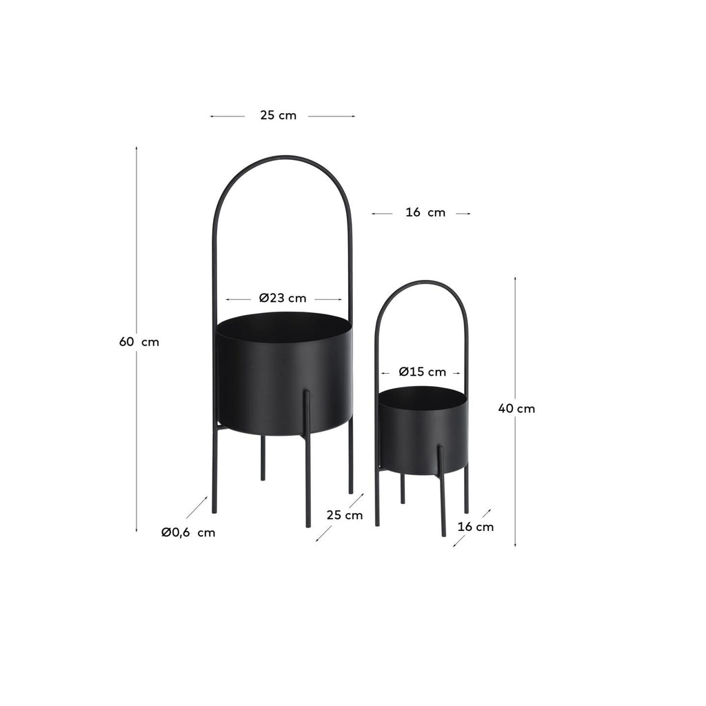 Lot Mash de 2 cache-pots ronds avec poignée en métal noir Ø 25 cm / Ø 16,5 cm