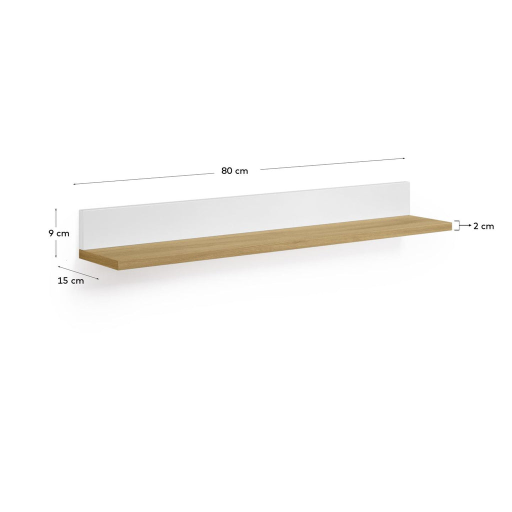 Étagère Abilen en placage de chêne et laqué blanc 80 x 15 cm FSC 100 %