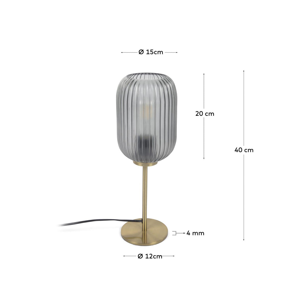 Lampe de table Hestia en métal finition laiton et verre gris