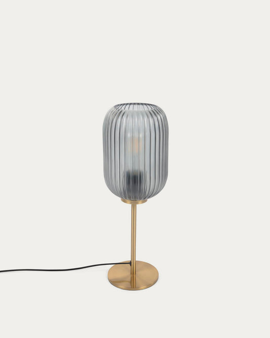 Lampe de table Hestia en métal finition laiton et verre gris