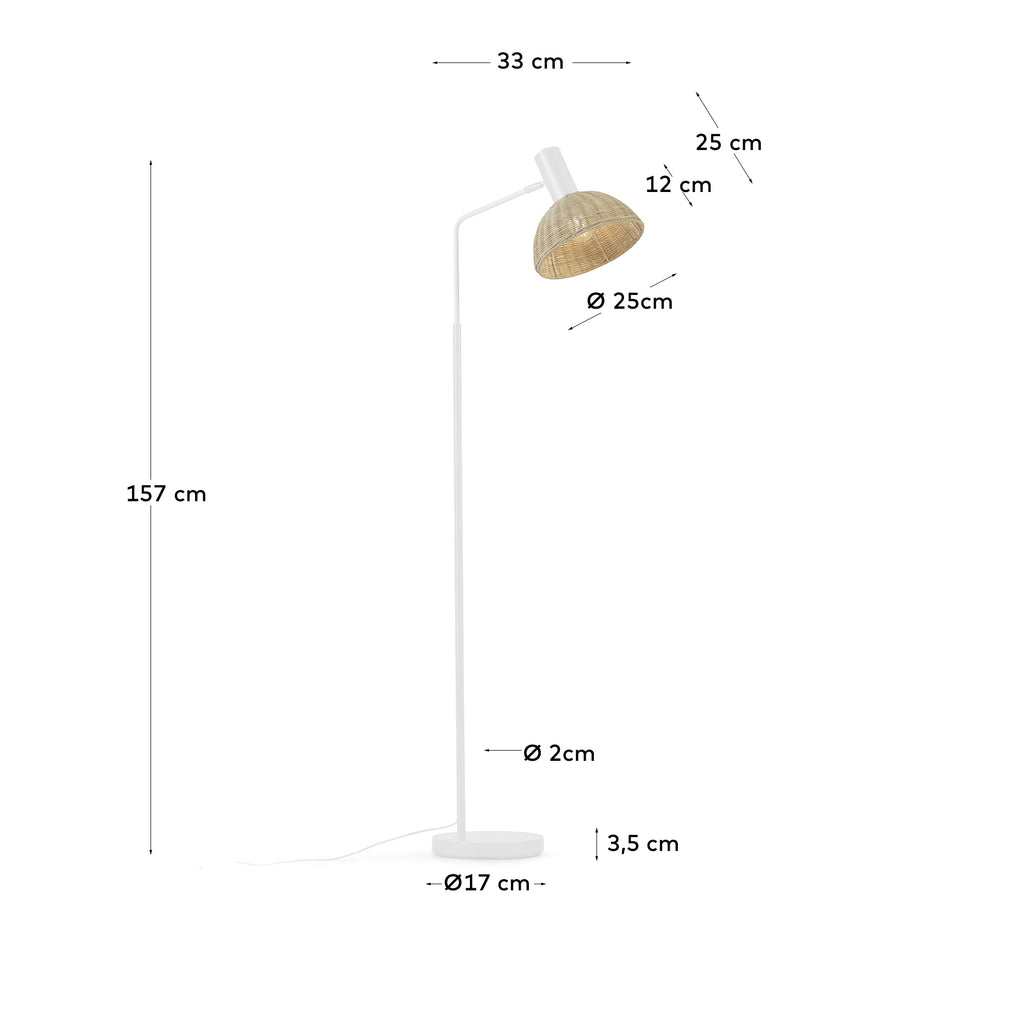 Lampadaire Damila en métal peint blanc et rotin finition naturelle