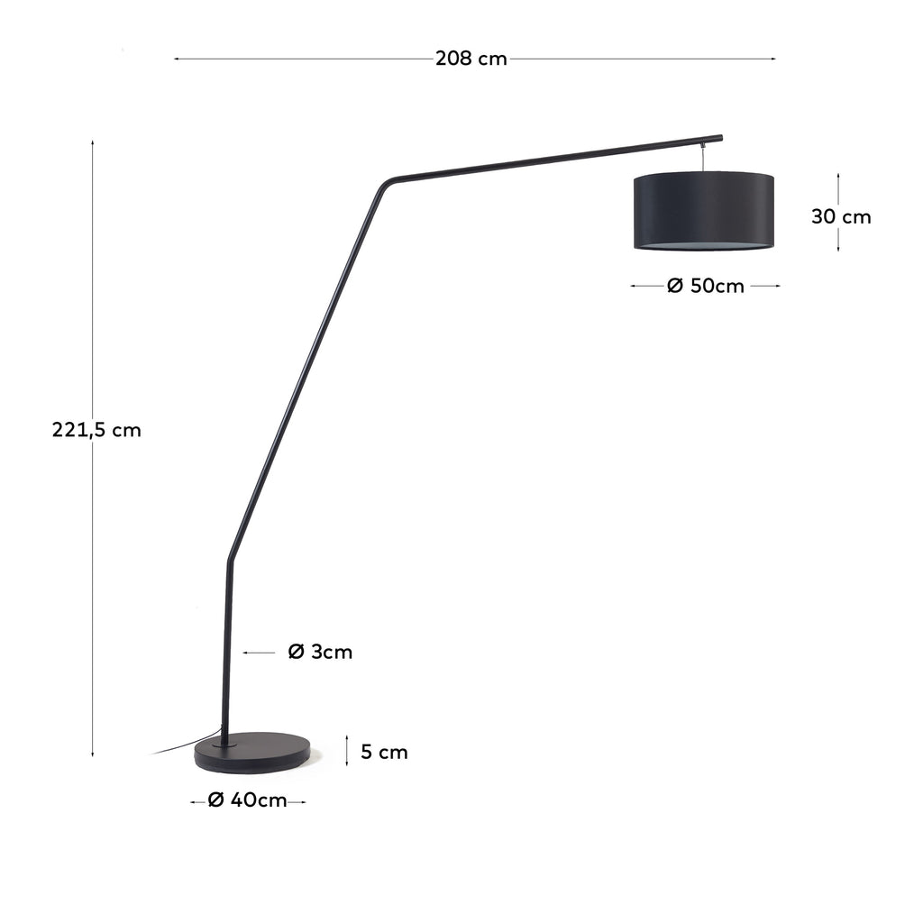 Lampadaire Ciana en métal finition noire et abat-jour en coton
