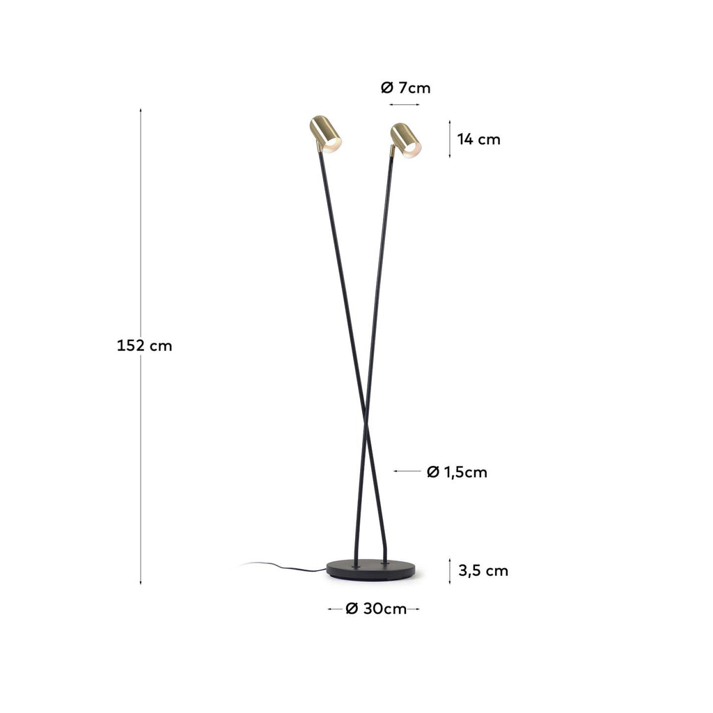 Lampadaire Clemence en métal noir et abat-jour finition dorée