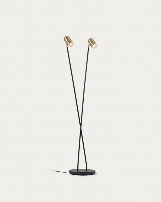 Lampadaire Clemence en métal noir et abat-jour finition dorée