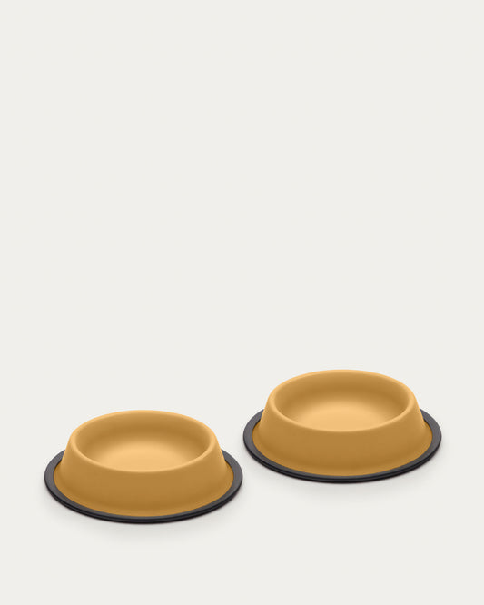 Lot de 2 gamelles grandes pour chat ou chien Dalitso en acier inoxydable moutarde Ø 25 cm