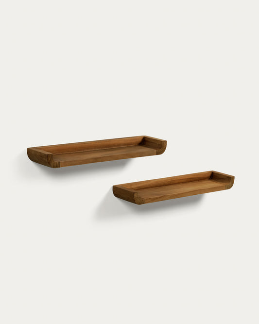 Lot Shamel de 2 étagères en bois de teck finition noyer 50 x 5 cm