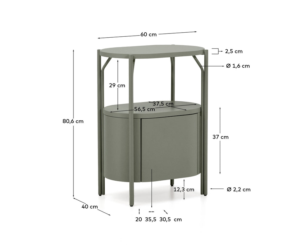 Meuble de salle de bain Arely avec structure en acier et MDF laqué vert 60 x 40 cm