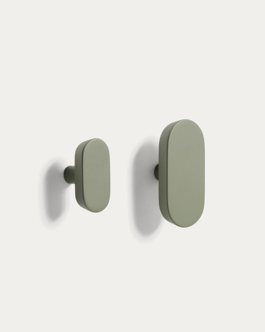 Ensemble Arely de 2 patères en bois de hêtre avec finition laquée verte 6,5 cm/10 cm
