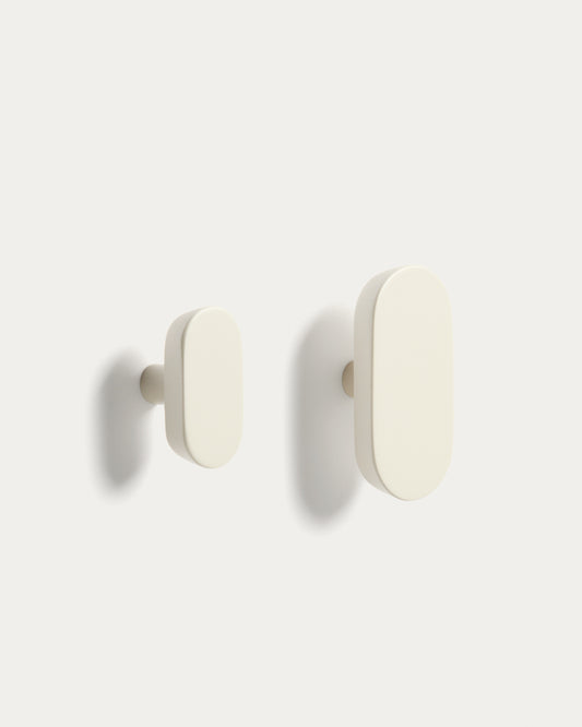 Ensemble Arely de 2 patères en bois de hêtre avec finition laquée beige 6,5 cm/10 cm