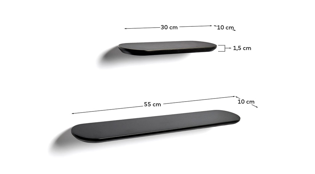 Ensemble Arely de 2 étagères en MDF avec finition laquée noire 35 cm/55 cm