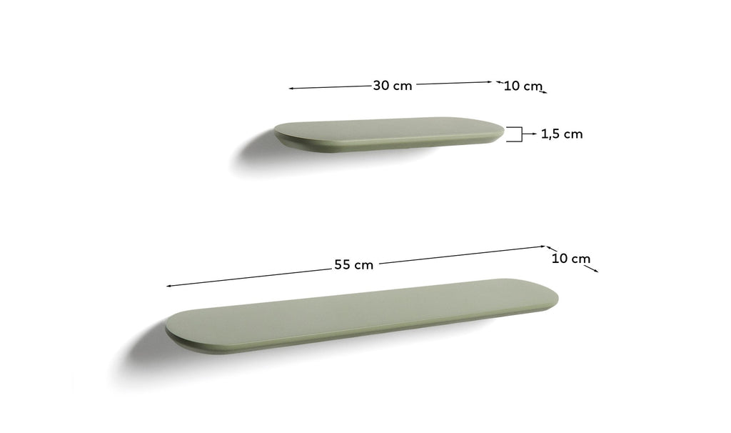Ensemble Arely de 2 étagères en MDF avec finition laquée verte 35 cm/55 cm