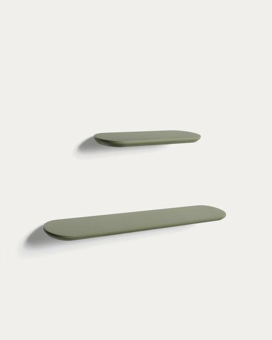 Ensemble Arely de 2 étagères en MDF avec finition laquée verte 35 cm/55 cm