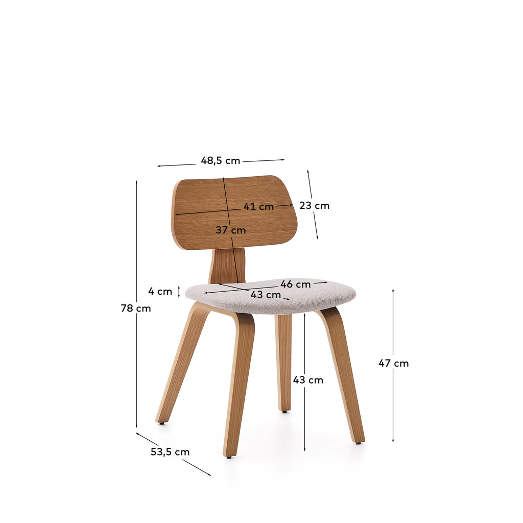 Chaise Gena en placage chêne et chenille beige