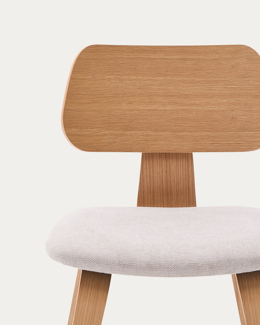 Chaise Gena en placage de chêne et chenille beige