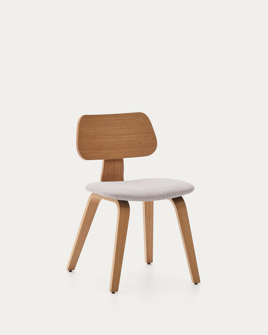 Chaise Gena en placage de chêne et chenille beige