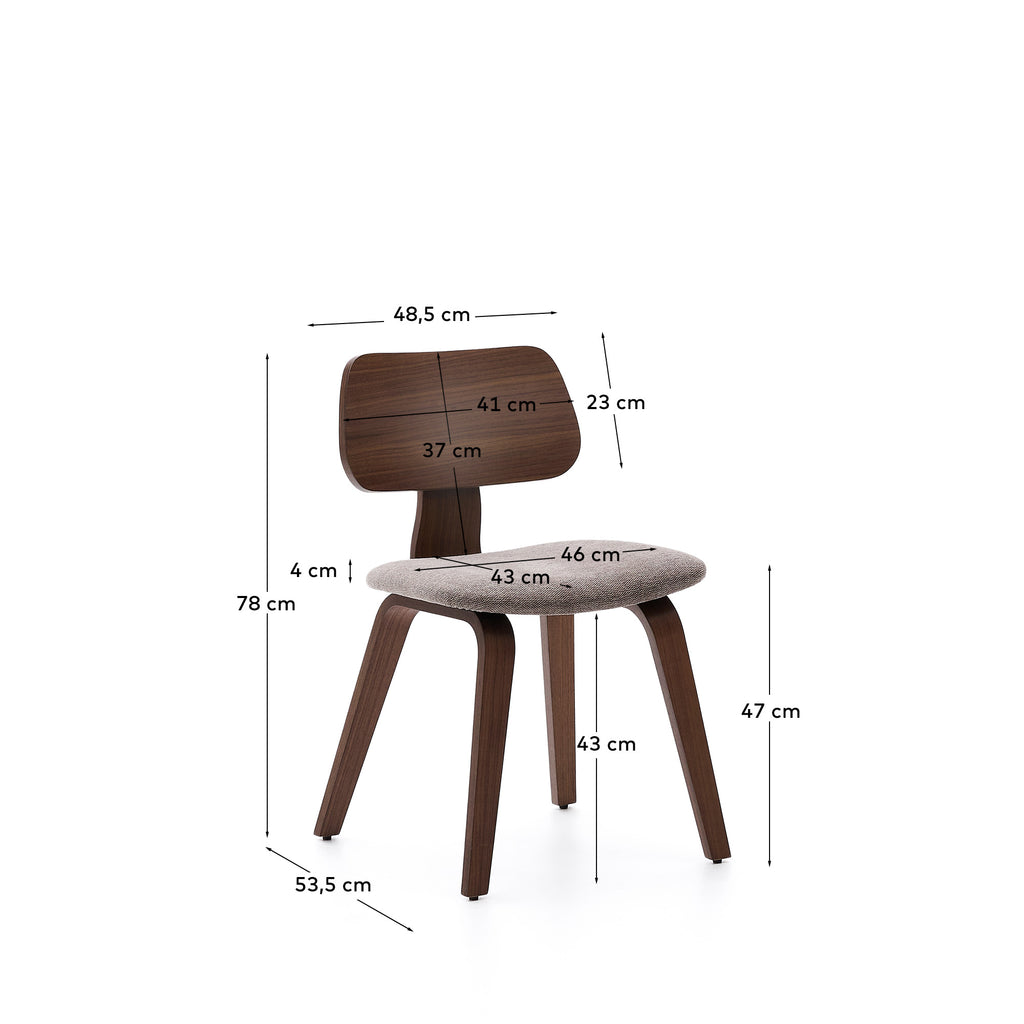 Chaise Gena en placage noyer et chenille beige