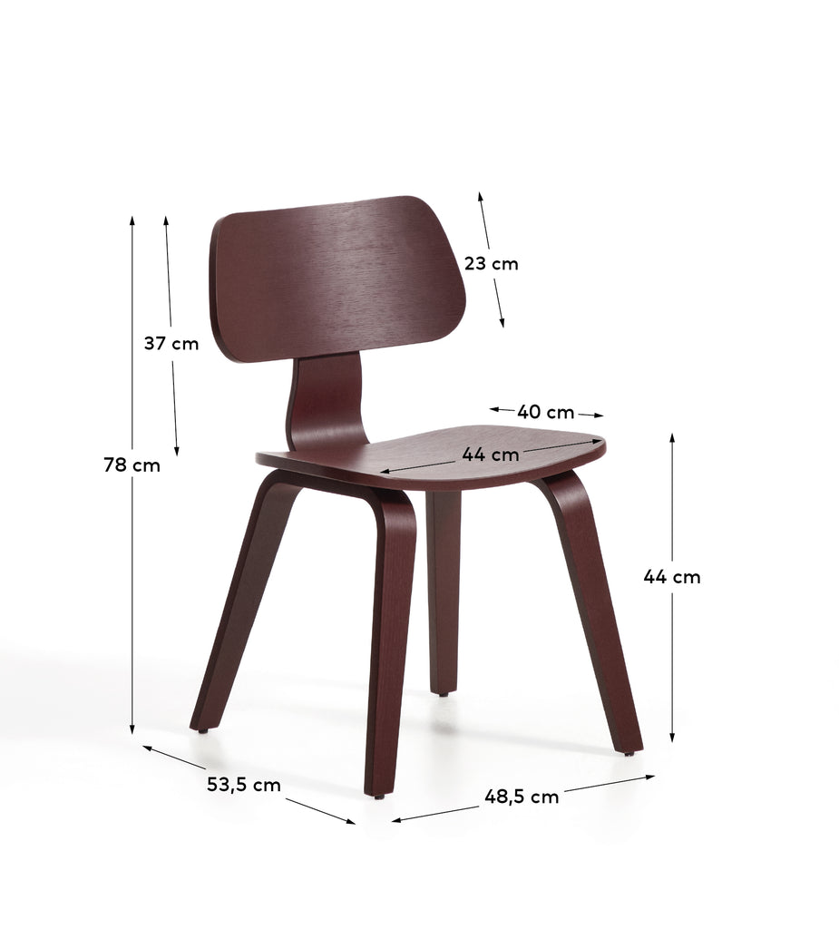Chaise Gena en placage chêne avec finition bordeaux