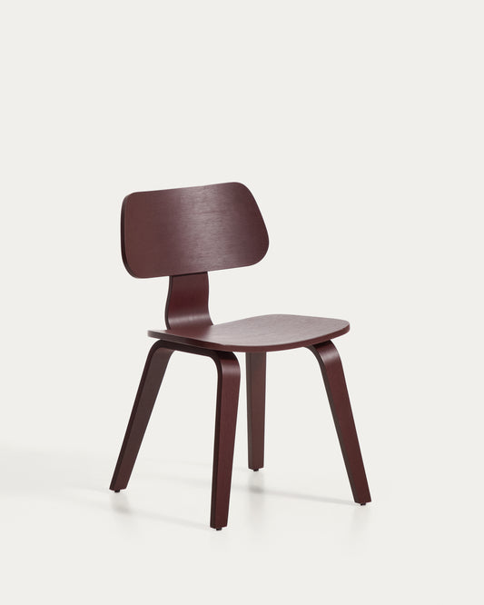 Chaise Gena en placage chêne avec finition bordeaux