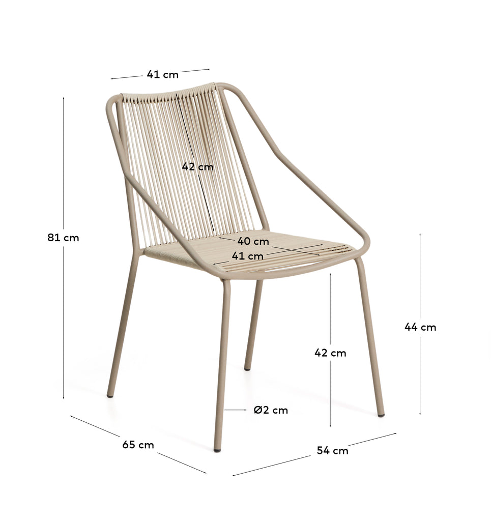Chaise empilable d’extérieur Zivia en corde écrue et acier galvanisé taupe