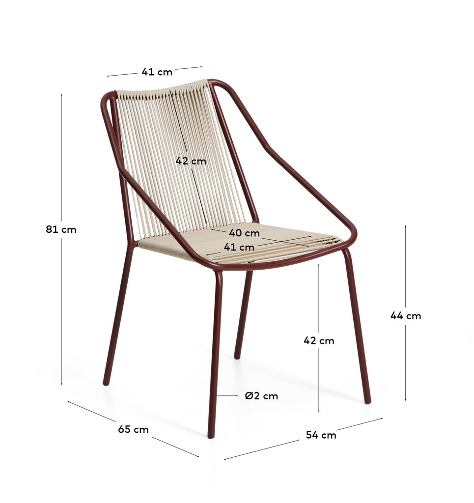 Chaise empilable d’extérieur Zivia en corde écrue et acier galvanisé grenat