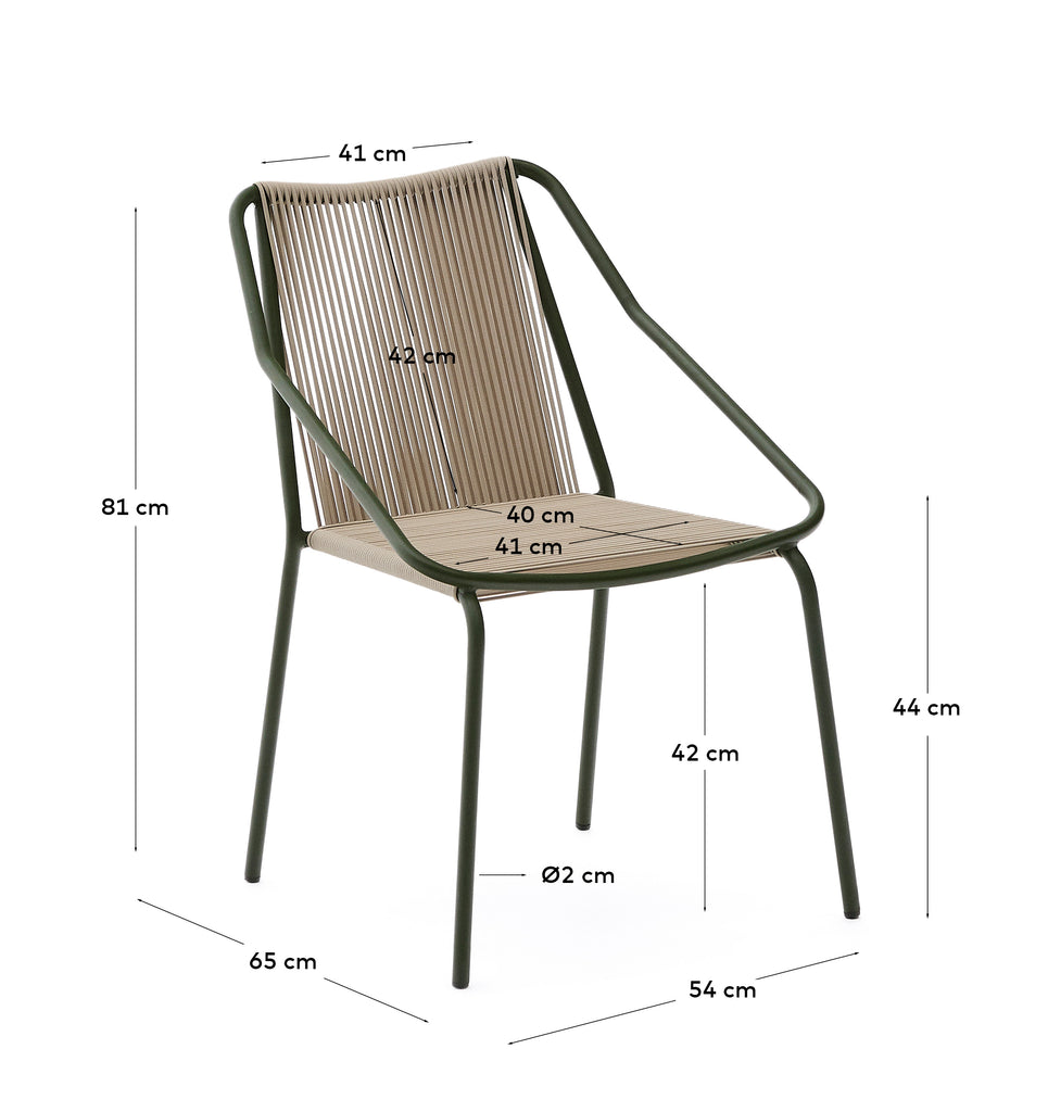 Chaise empilable d’extérieur Zivia en corde écrue et acier galvanisé vert