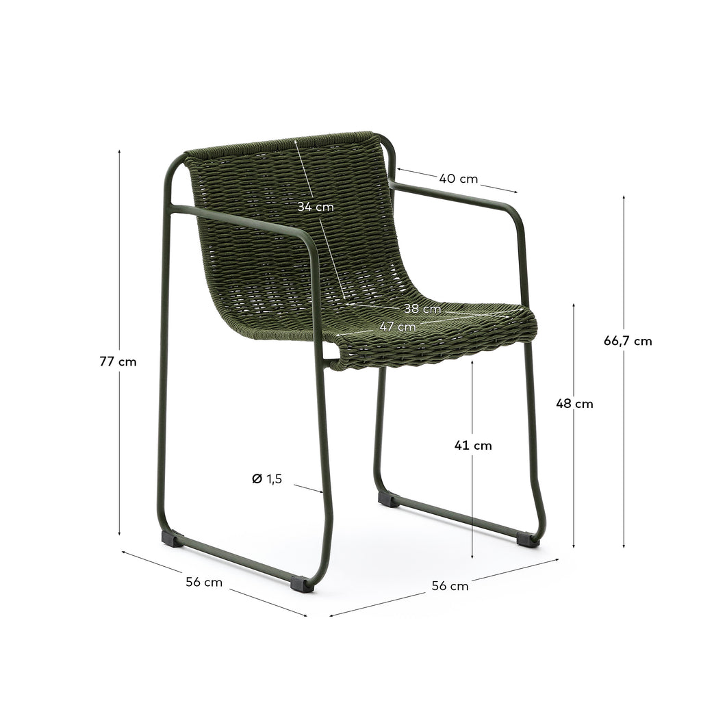 Chaise empilable Maurina en acier galvanisé vert et corde verte