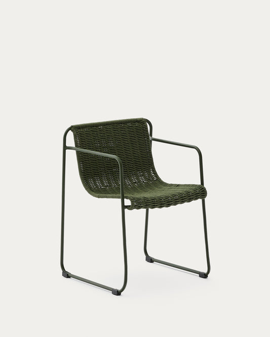 Chaise empilable Maurina en acier galvanisé vert et corde verte