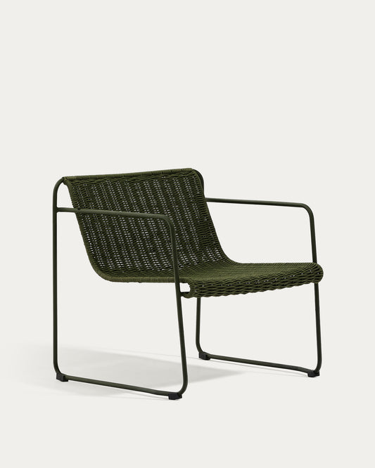Fauteuil empilable Maurina en acier galvanisé vert et corde verte