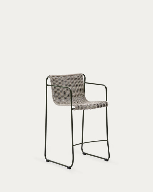 Tabouret Maurina en acier galvanisé vert et corde écrue et grise 64,5 cm