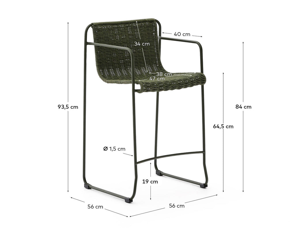 Tabouret Maurina en acier galvanisé vert et corde verte 64,5 cm