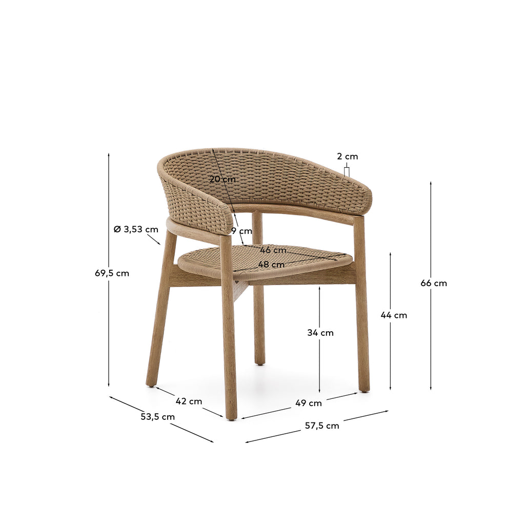 Chaise Arinella en bois d’acacia avec finition ton naturel et corde beige FSC 100 %