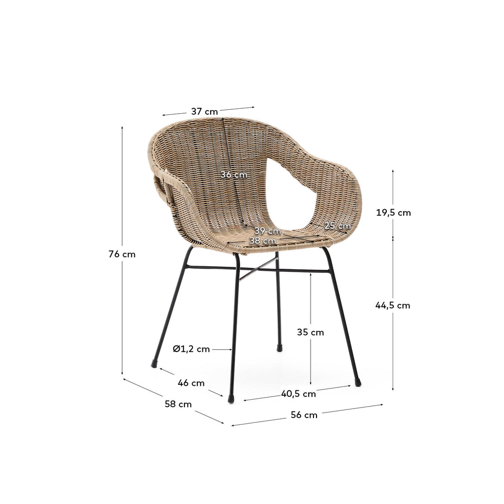 Chaise empilable Eltiera en rotin synthétique avec structure en acier noir