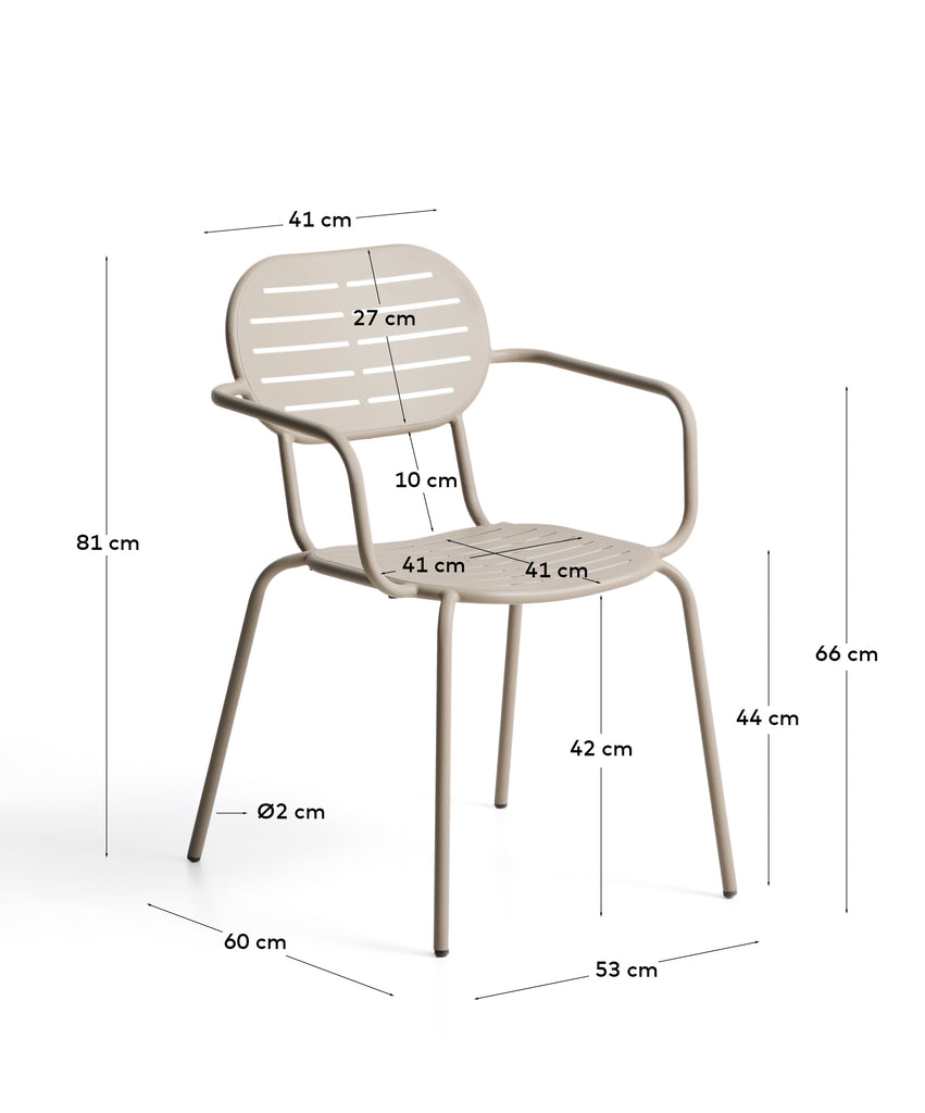 Chaise empilable d’extérieur Brai avec accoudoirs en acier galvanisé taupe